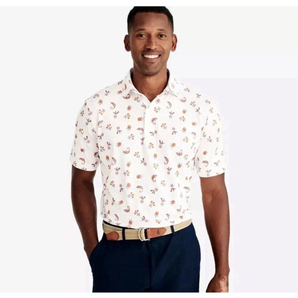 Johnnie-O Mens White Golf Shirt Large Polo Polyester Stretch Moisture Wicking